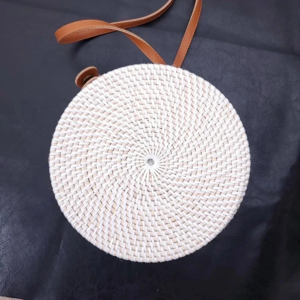 Sunflower 100% Rattan Round Crossbody Bag - Picture 2 of 8